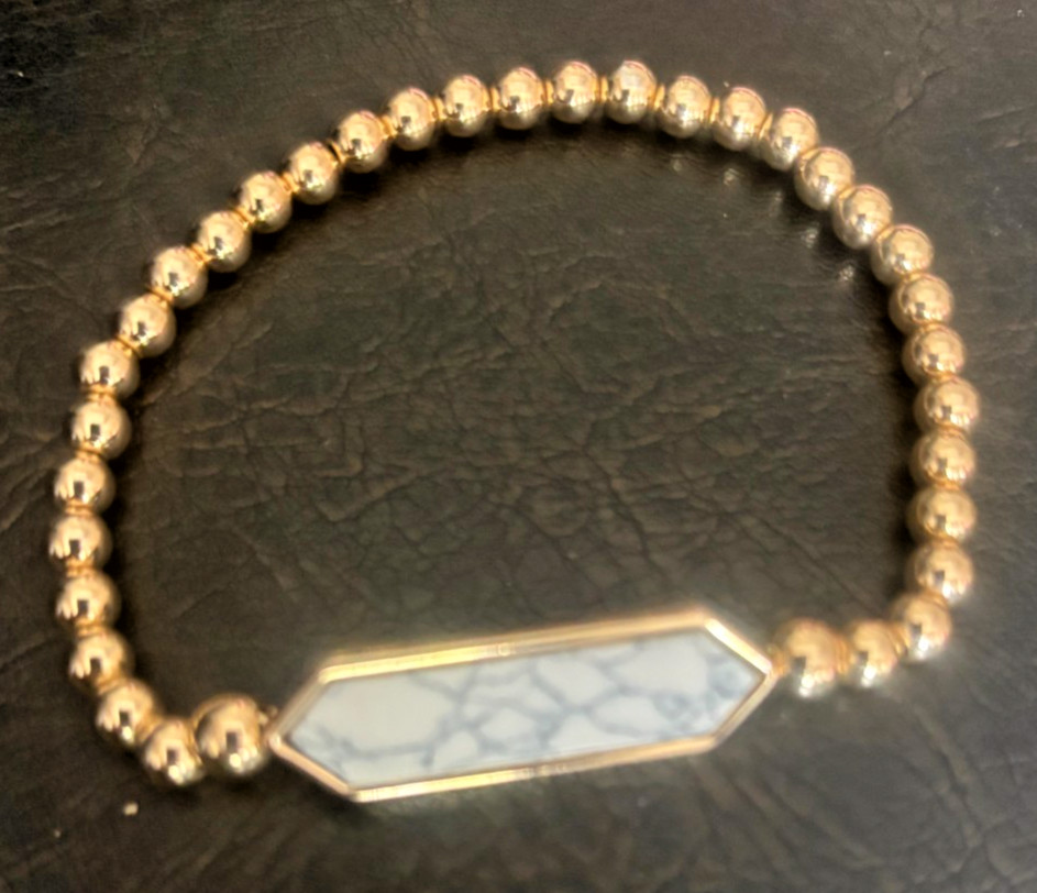 Gold-Tone Beaded Stretch Bracelet with Marble Bar Accent