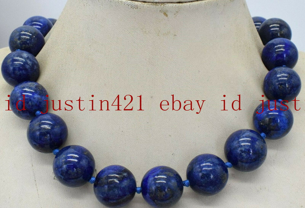 Rare Huge 12-18mm Round Blue Lapis Lazule Gemstone Beads Necklaces 18″ AAA++
