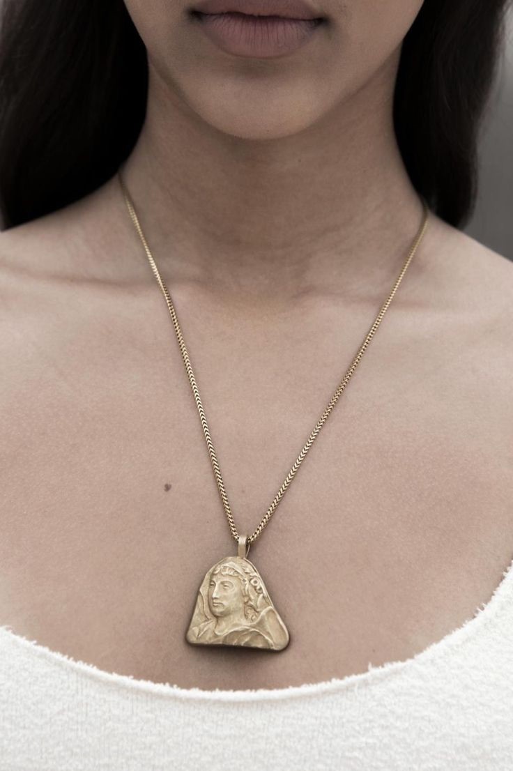 Gold Tone Religious Pendant Chain Necklace Round Textured Metal Yeezy Season