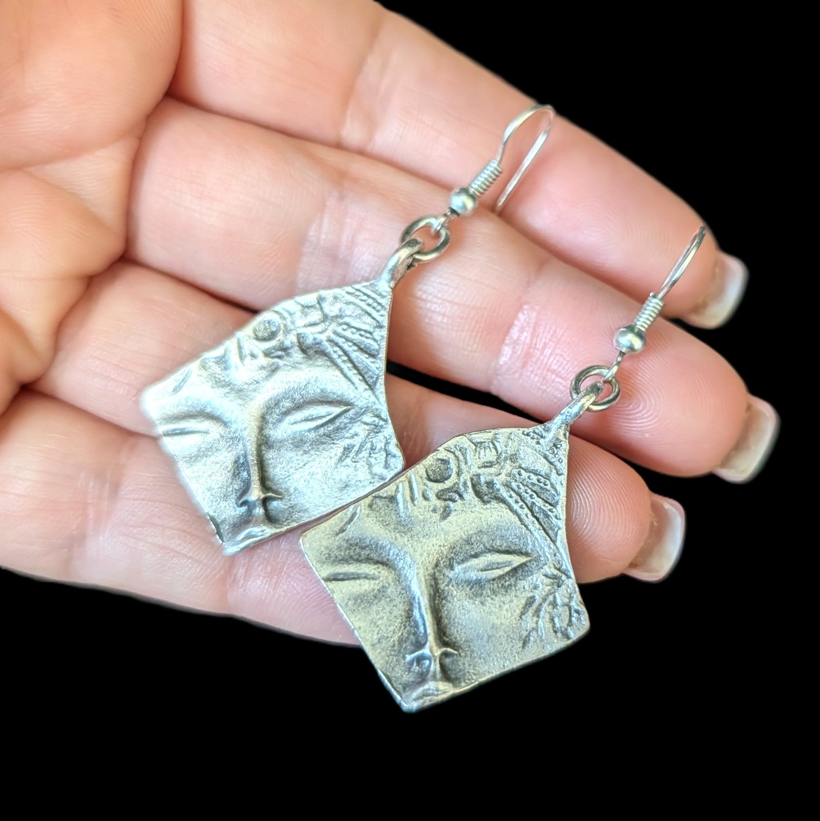 Modernist Sculpted Face Fragment Earrings Silver-Toned Wearable Art Statement