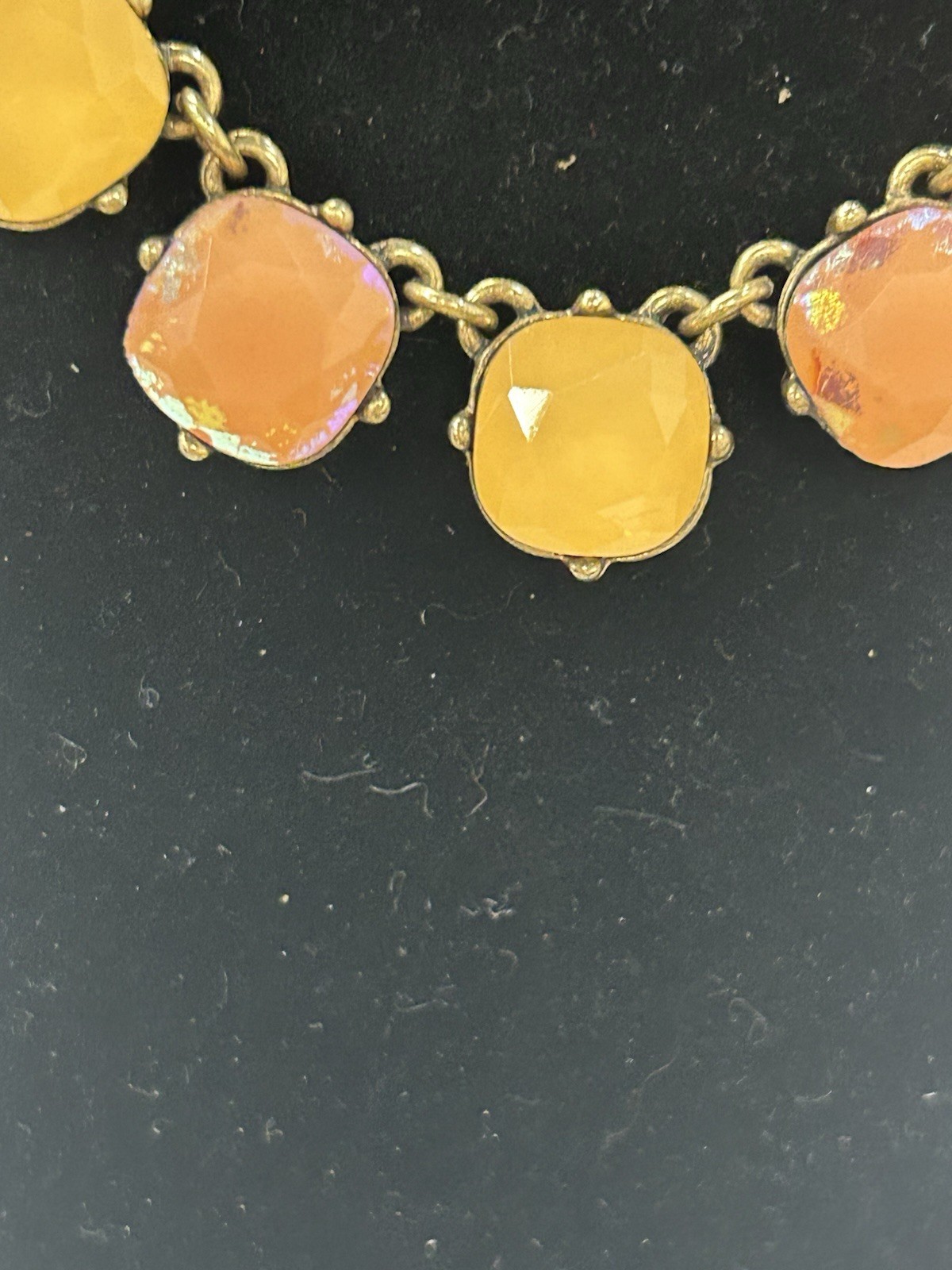 J. Crew opalescent necklace orange yellow cushion rhinestones