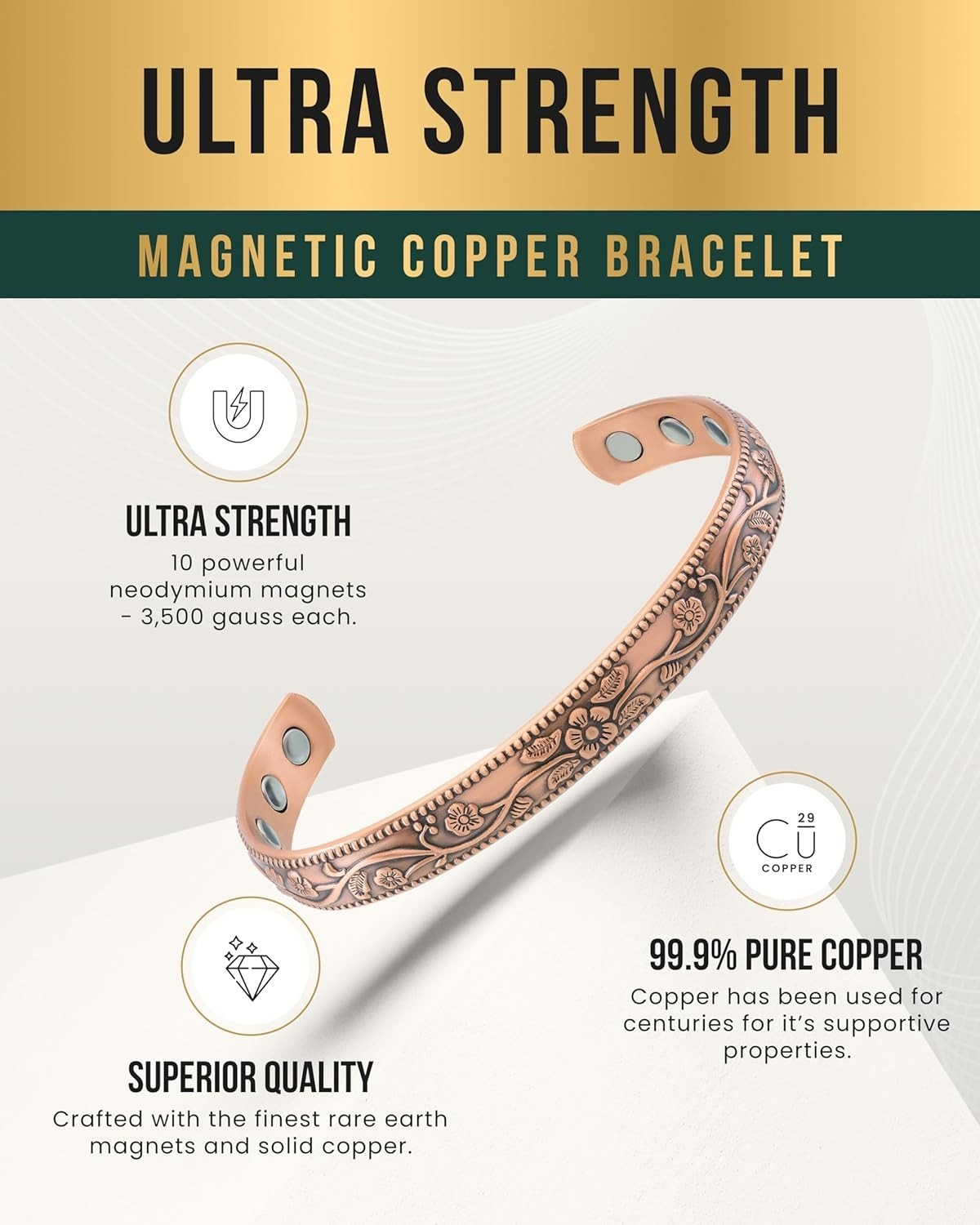 MagnetRX® Women’s Copper Bracelet Effective 99.9% Pure Copper Magnetic Bracelets