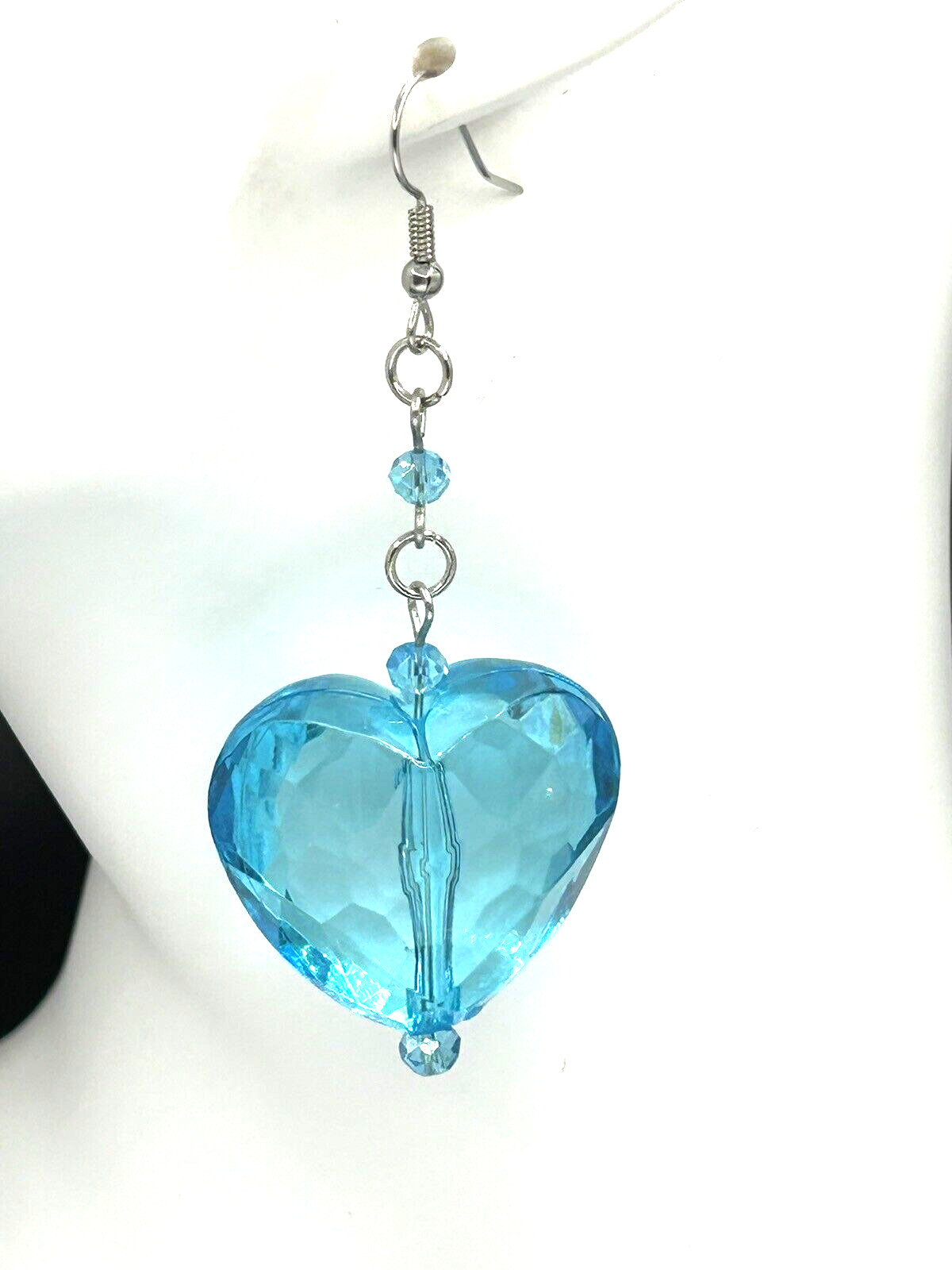 Huge 30mm Aqua Hearts (Acrylic) Stainless Steel Dangle Drop Earrings Adorable!!