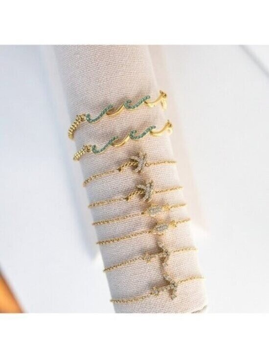 Ocean Wave Waterproof Gold Wave Bracelet Blue CZ Summer Jewelry Resort Wear