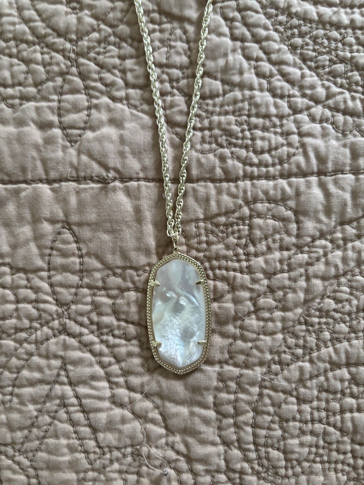 Kendra Scott Gold Tone Hexagon Mother of Pearl Pendant 32in Adj Cable Lobster