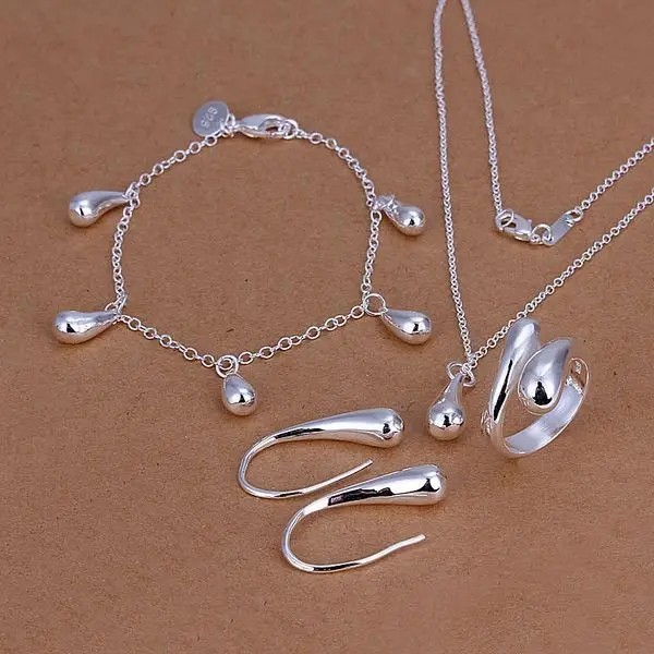 925 Sterling Silver Heart Earring Bracelet Necklace Set Women Fashion Jewelry