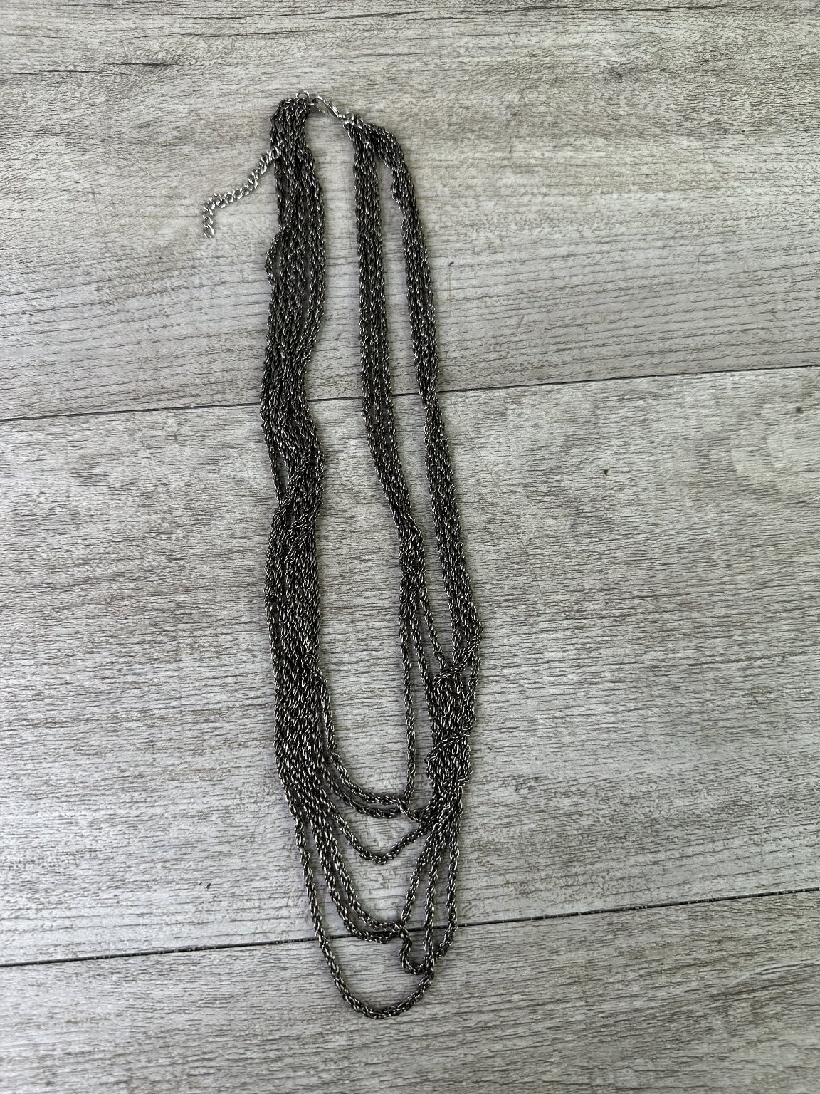 Multi Strand Layered Gunmetal Rope Chain Necklace 21 Inch Adjustable