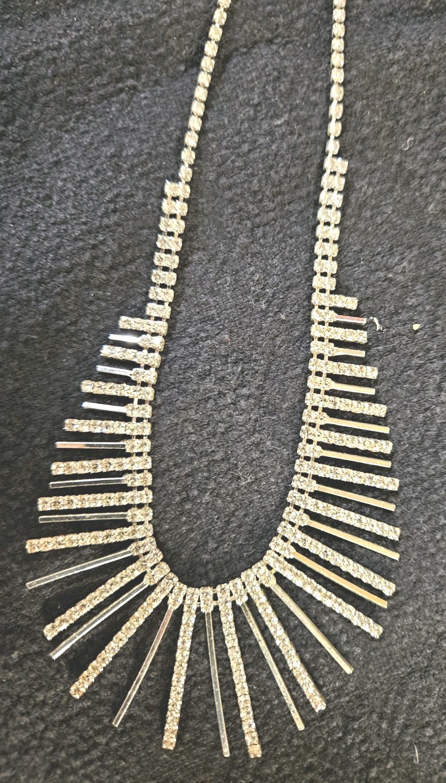 Statement Dangle Rhinestone Fringe Bib Necklace Silver Tone 16″ w 3″ Ext