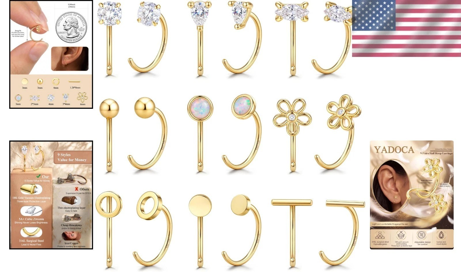 Half Hoop Huggie Earrings for Women Gold Silver Plated Ardant Backless Earrings