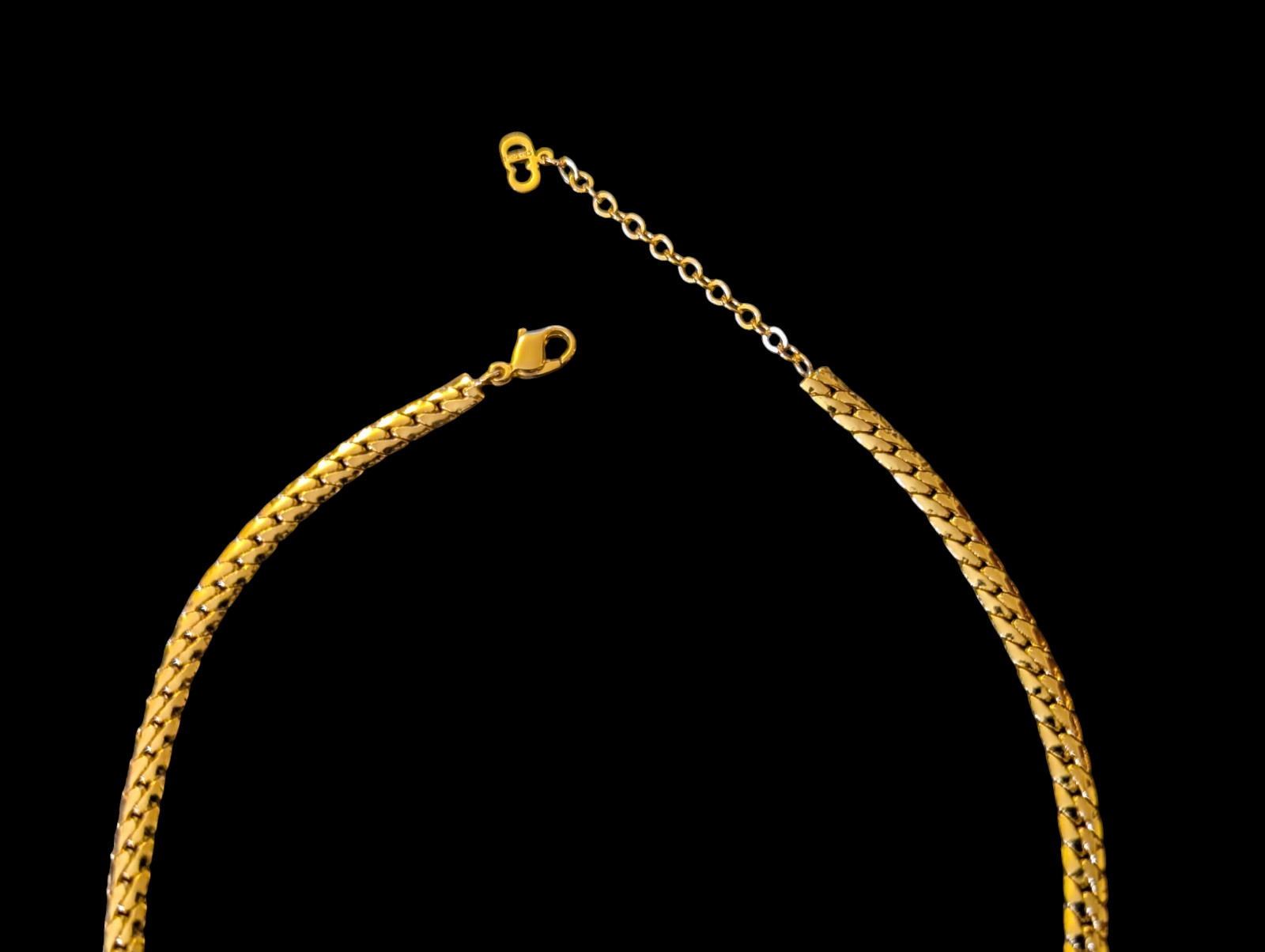 Vintage Christain Dior Pave Crystal Curved Bar 17.25″ Gold Flat Snake Chain