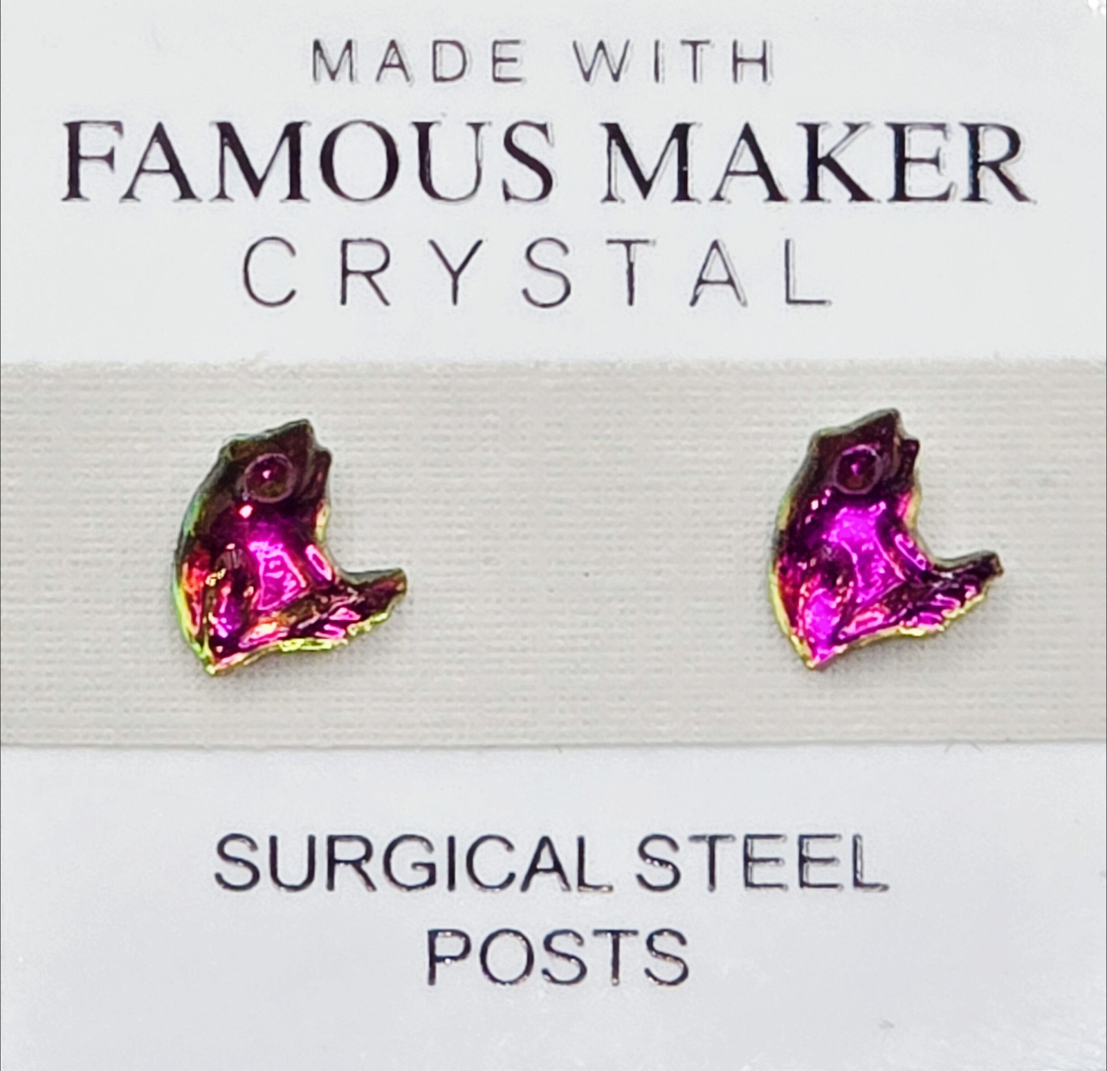 Pink Yellow Frog Stud Earrings 8mm Small Crystal Made with Swarovski Elements