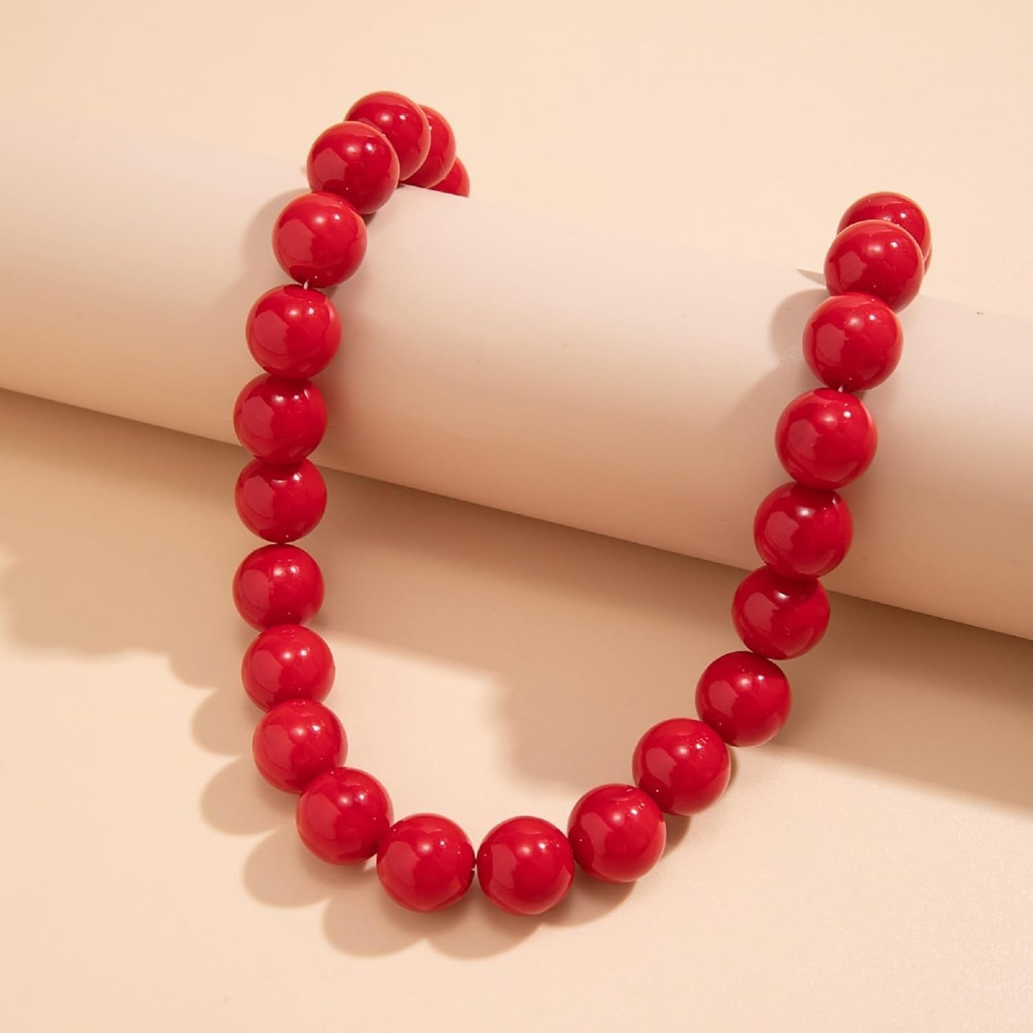 Chunky Red Beaded Necklace for Women Adjustable 16MM Acrylic Bead Choker Necklac