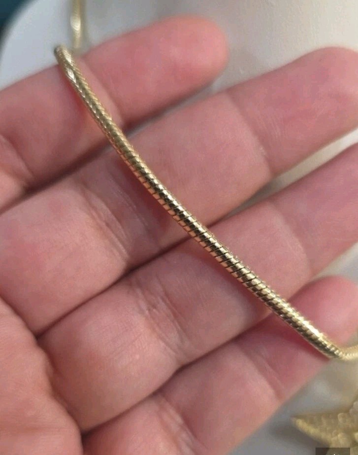 14K Gold Plated Snake Chain Necklace w/ Pavé Rhinestone Star Charm Pendant