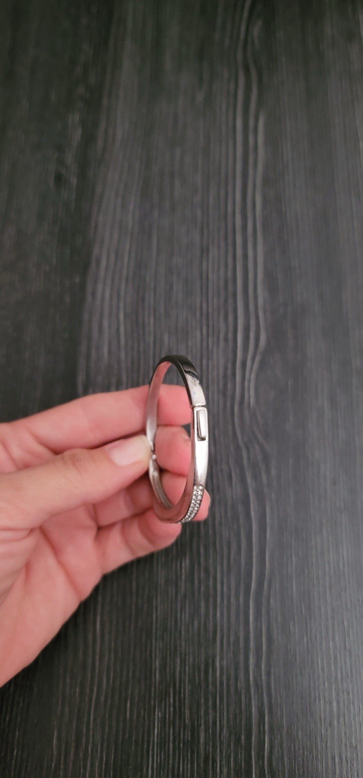 Silver Tone Hinged Bangle Bracelet w/ Clasp, Metal, No Stone