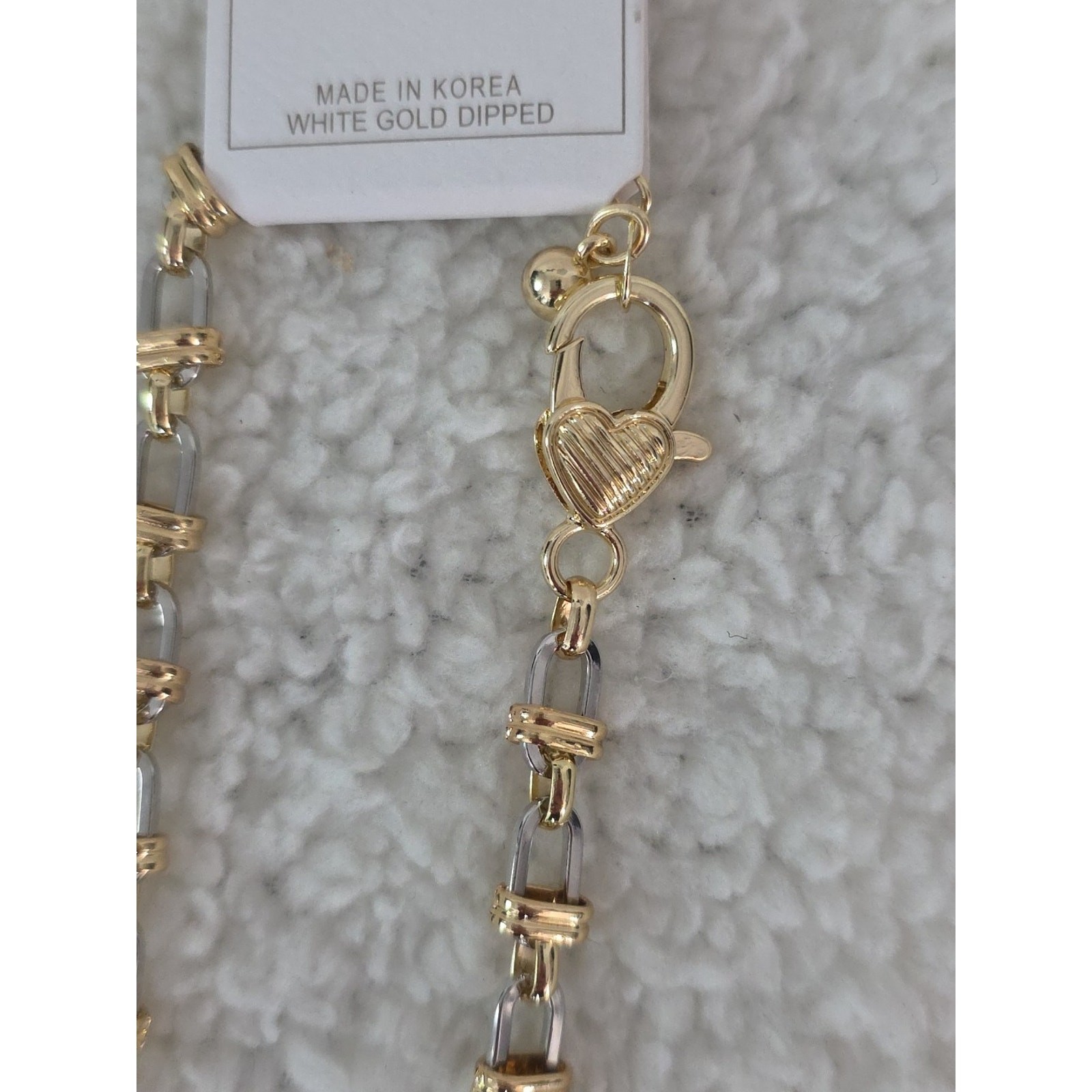 Two Tone Fancy Link Chain Necklace White Gold Dipped Mixed Metals 18″+1 NWT