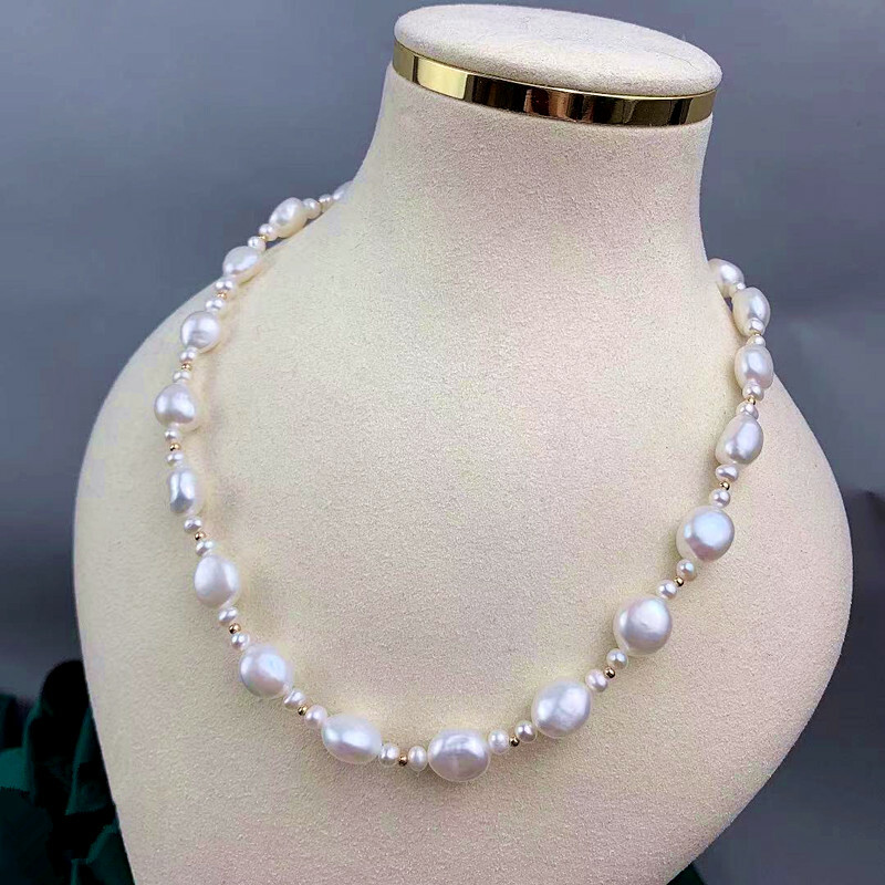 Charm Natural Rare white 9×11 mm baroque Pearl Necklace 20inch