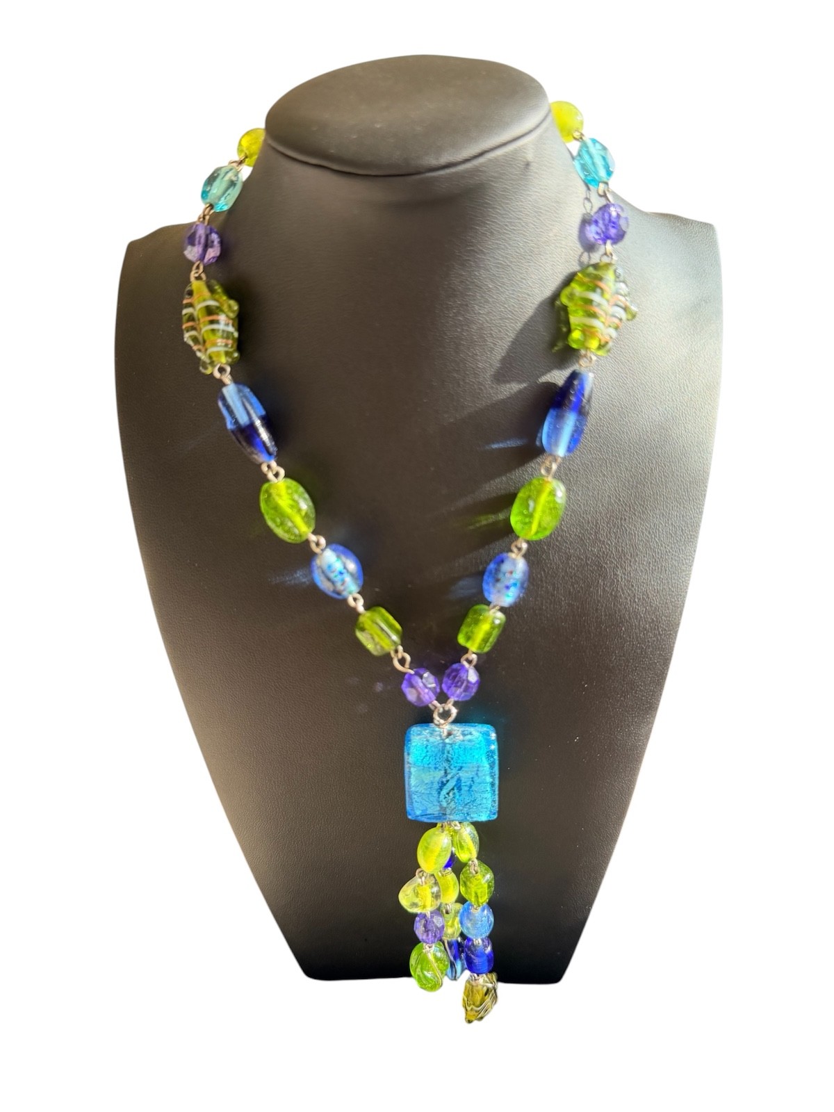 Blue & green Glass Beaded Statement Necklace