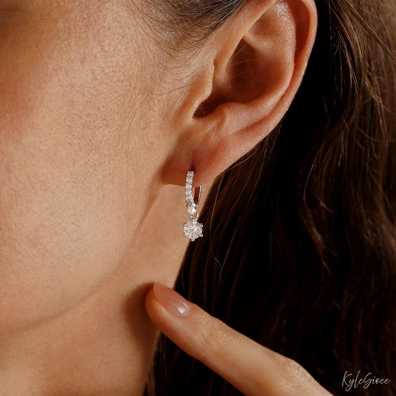 1.20Ct Round Cut Simulated Diamond Hoop &Huggie Earring 14k Yellow Gold Over