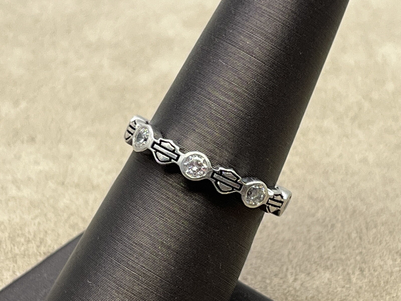 Vintage Harley Davidson Motorcycles HD MOD CZ Diamond Size 7 Ring, 2.55 Grams