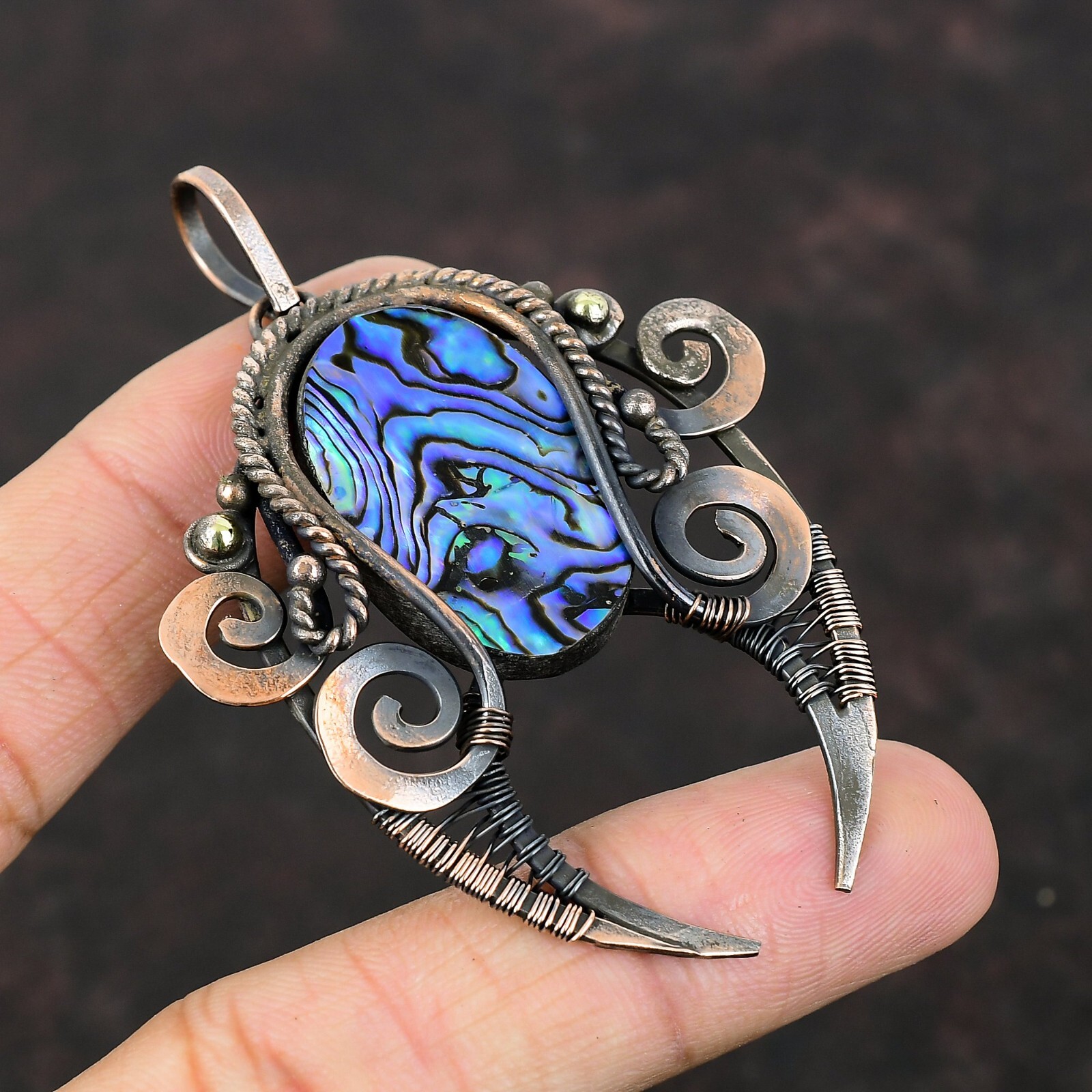 Abalone Shell Gemstone Jewelry Copper Gift For Mum Wire Wrapped Pendant 2.87″