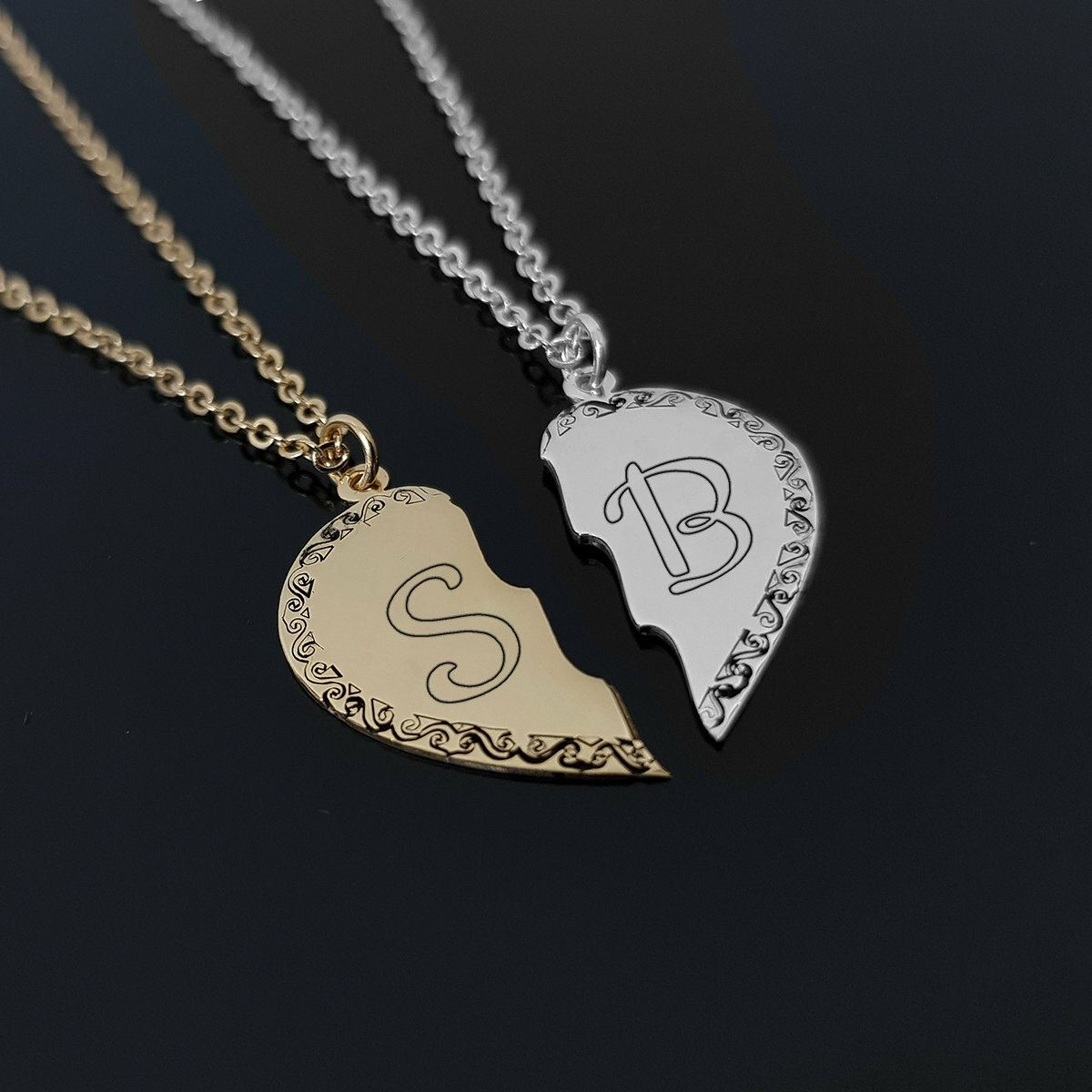 Personalized Him And Her Necklace Custom Couples Jewelry Set Initial Pendants