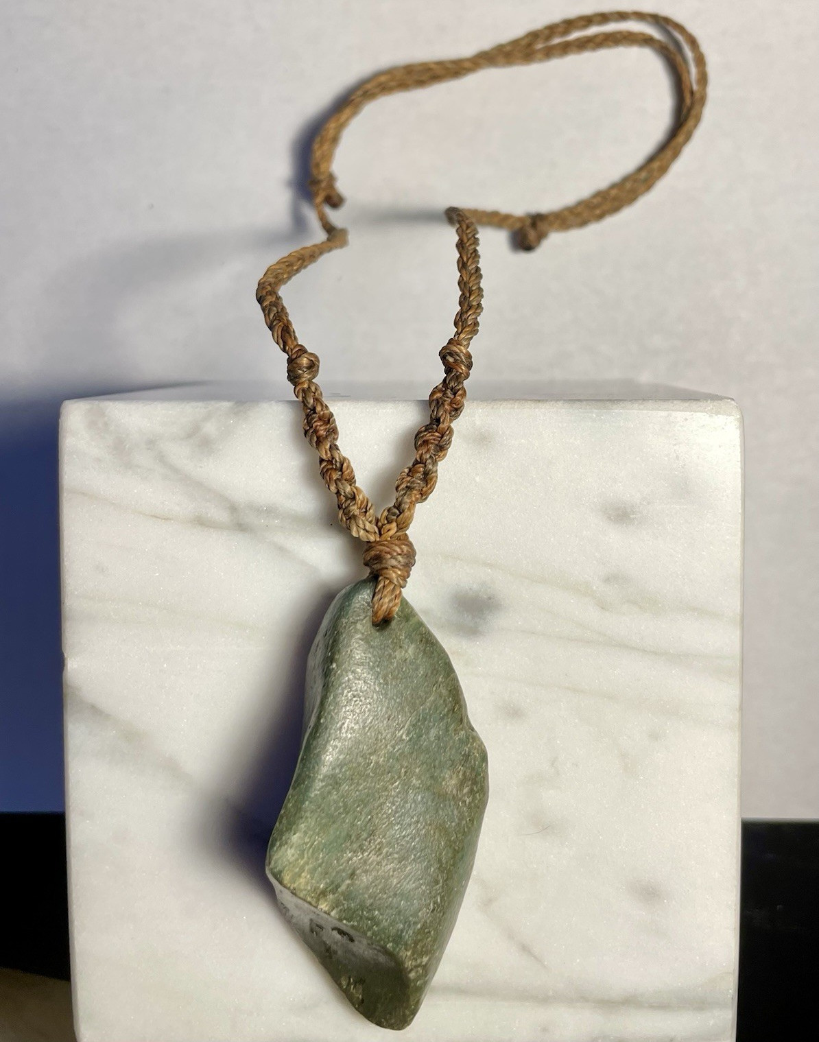 Myan Heavy Jade Stone Pendant Necklace – Adjustable Braided Rope Cord