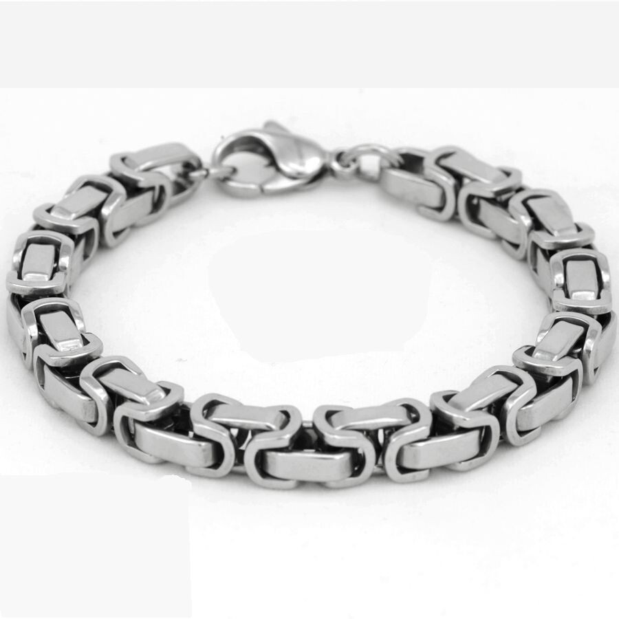 Men’s 8″ Silver.Stainless Steel 8mm,Byzantine link chain Bracelet*BOX