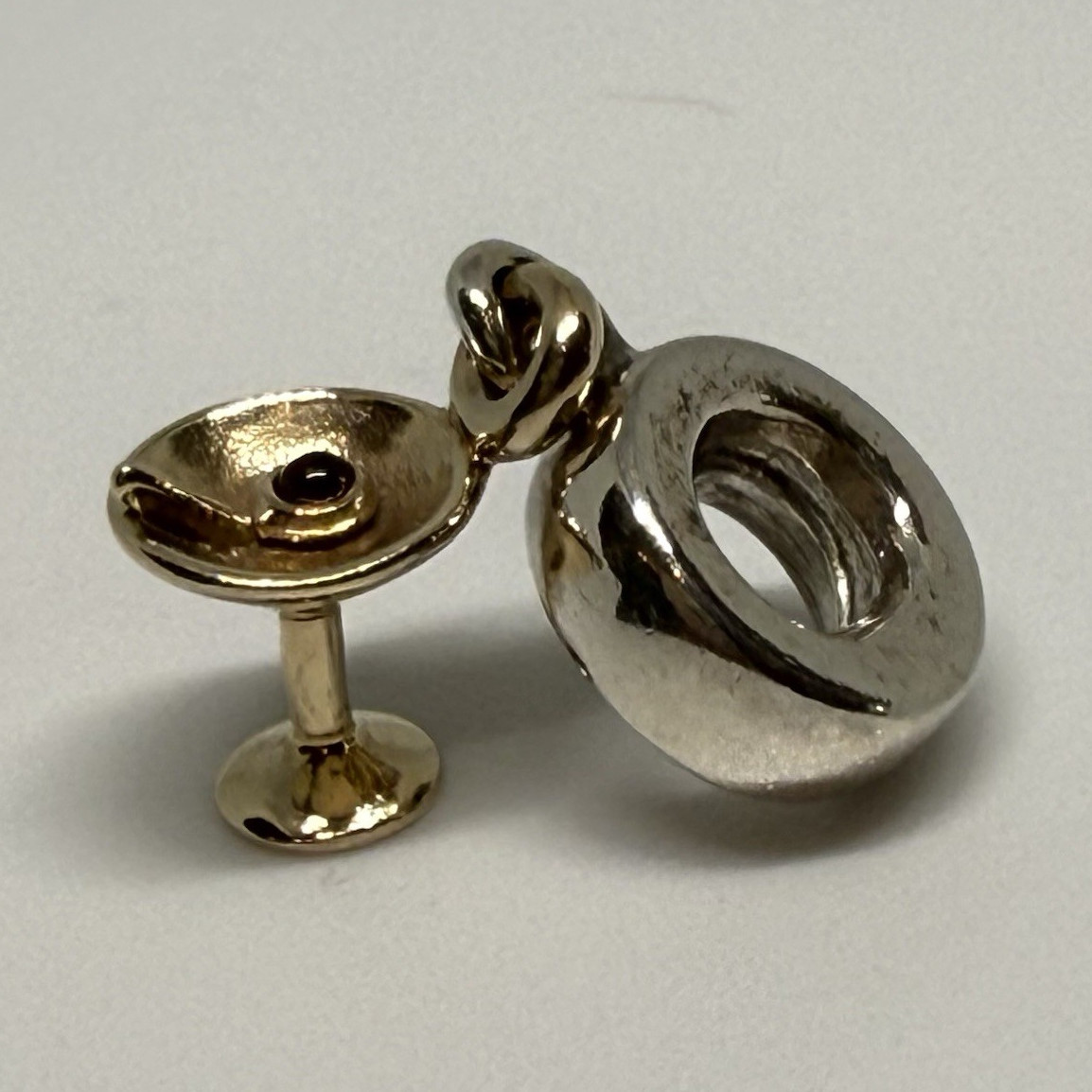Rare Pandora 790527GR Two-Tone Cocktail Martini Glass Dangle Charm Retired