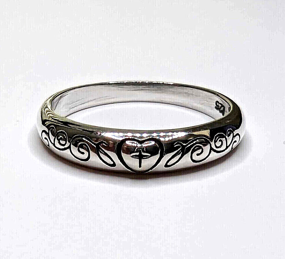Cross Heart Purity Ring 925 Sterling Silver Band Sizes 5 to 10 NEW