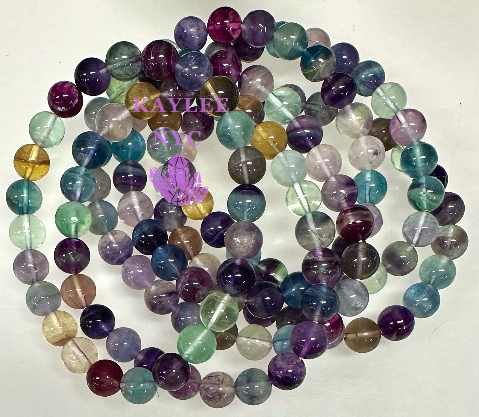 Wholesale Lot 6 Pcs Natural Rainbow Fluorite 8mm 7.5” Crystal Stretch Bracelet