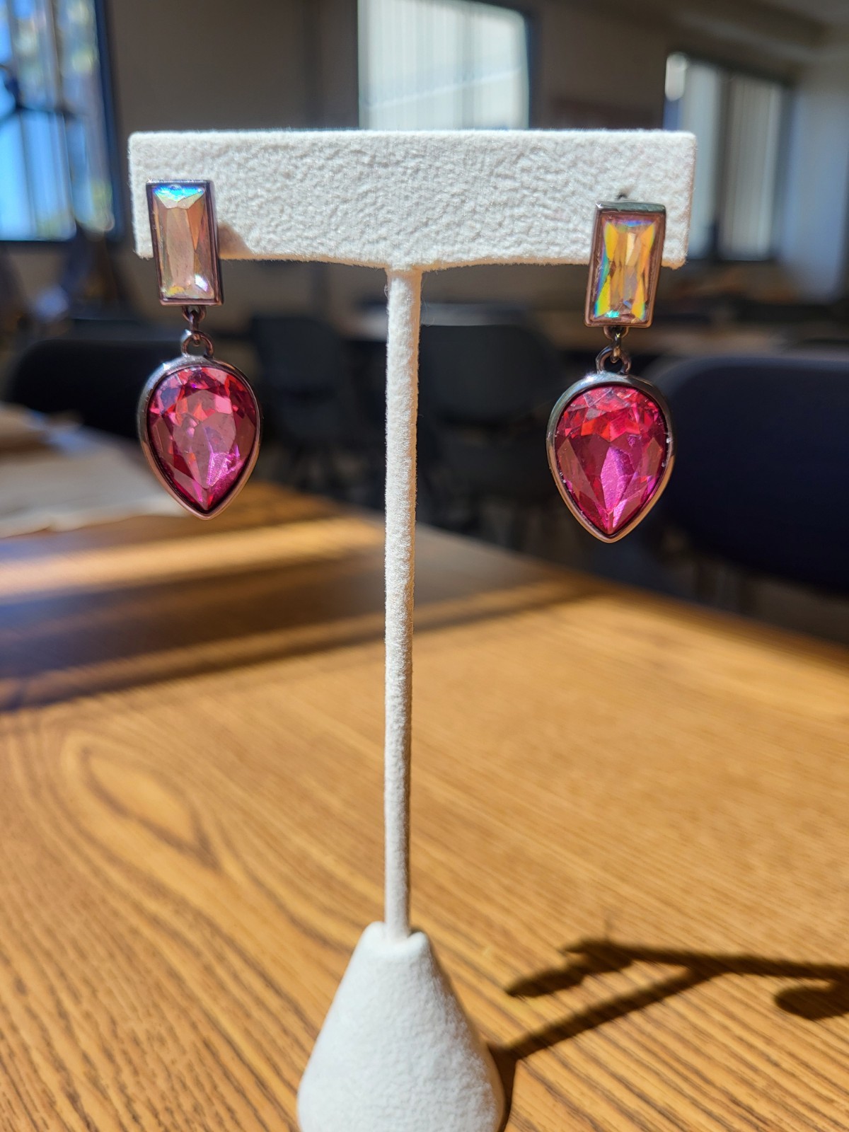 Vintage Pink Rhinestone Crystal Pierced Earrings 4cm