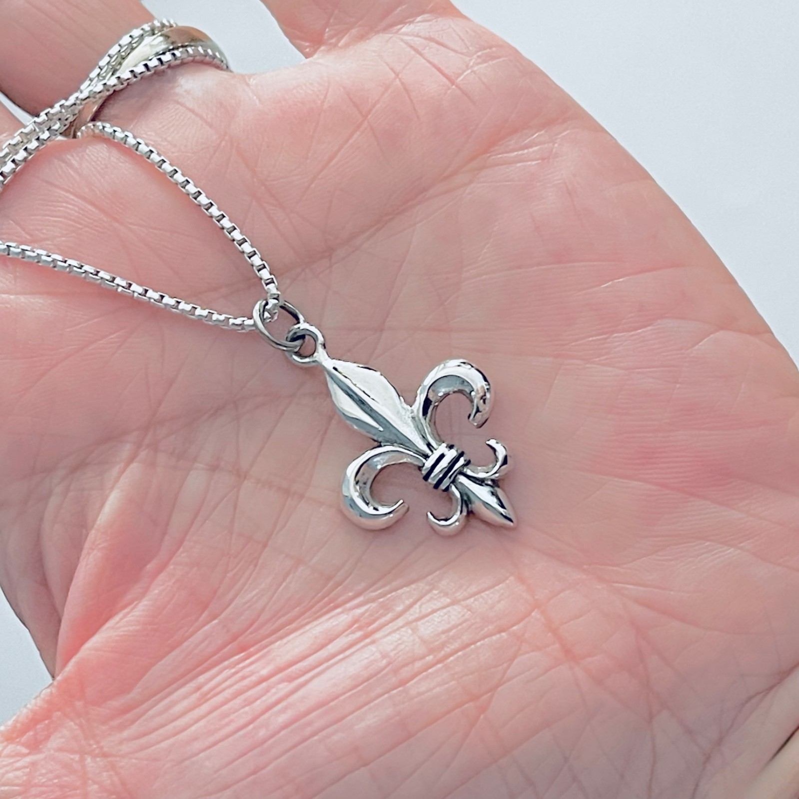 Sterling Silver Large Fleur De Lis Necklace, Silver Necklace, Saints Necklace