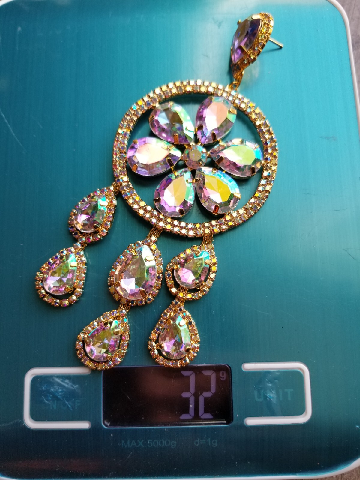 AB Iridescent Rhinestone Chandelier Drop Dangle Earrings 5.5 inch Jewelry