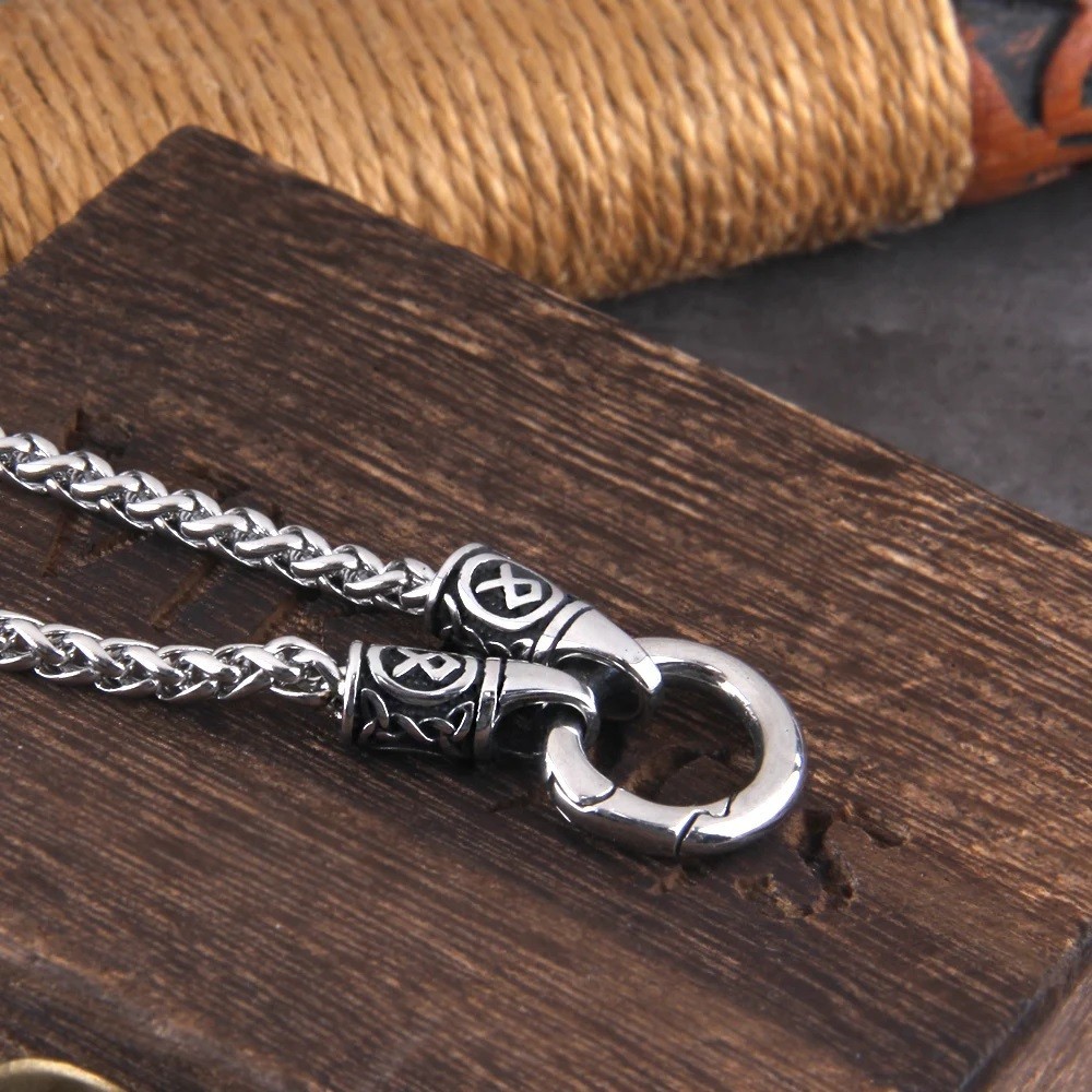 Nordic Viking Rune Open Round Clasp Pendant Necklace Stainless Steel Men Jewelry