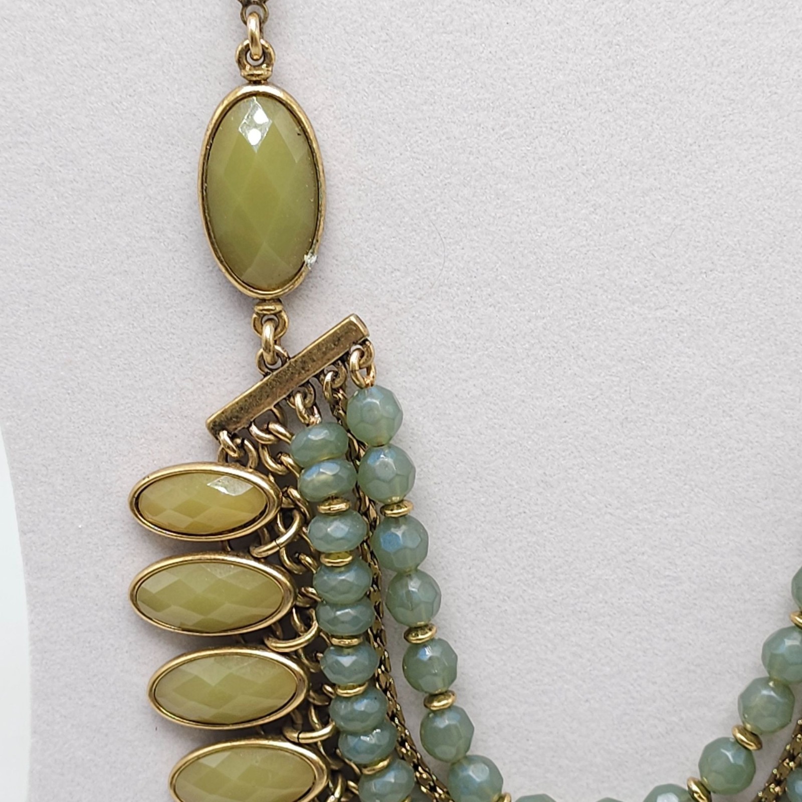 Green Beaded Statement Necklace With Gold Chain & Clover Charm By Lucky Brand
