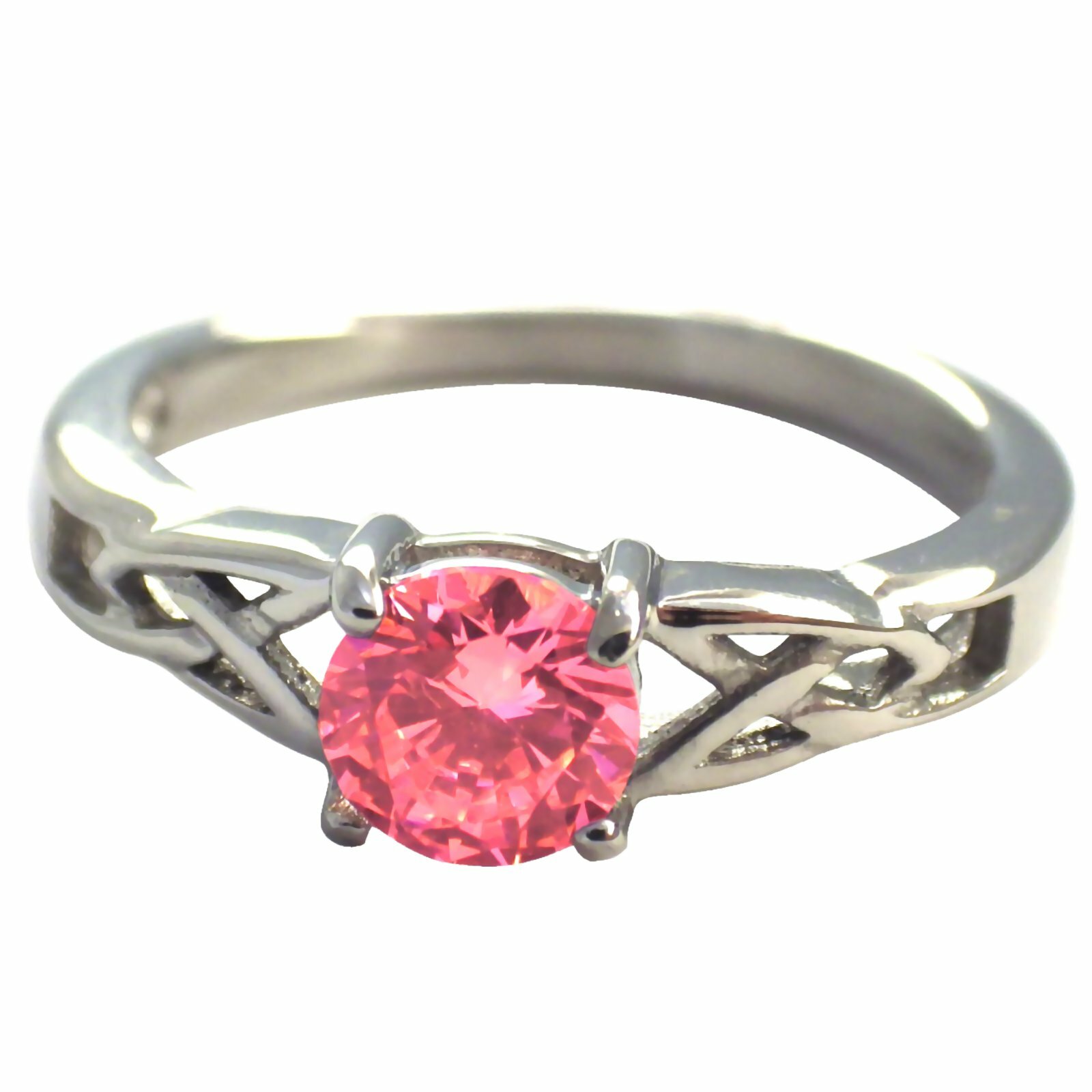 Celtic October Birthstone Ring Pink Cubic Zirconia Stainless Steel Band Sz 5-11