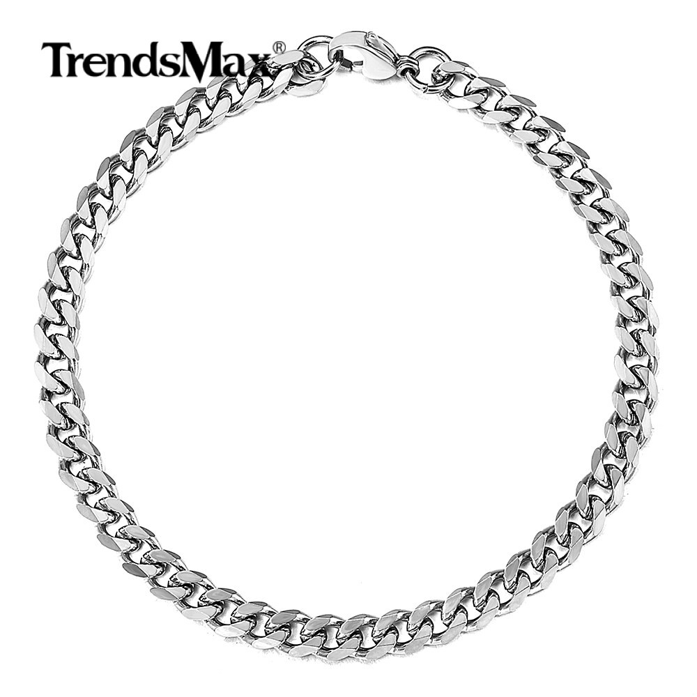 3-11mm 9″ Silver 316L Stainless Steel Curb Cuban Chain Bracelet for 8-8.5″ Wrist