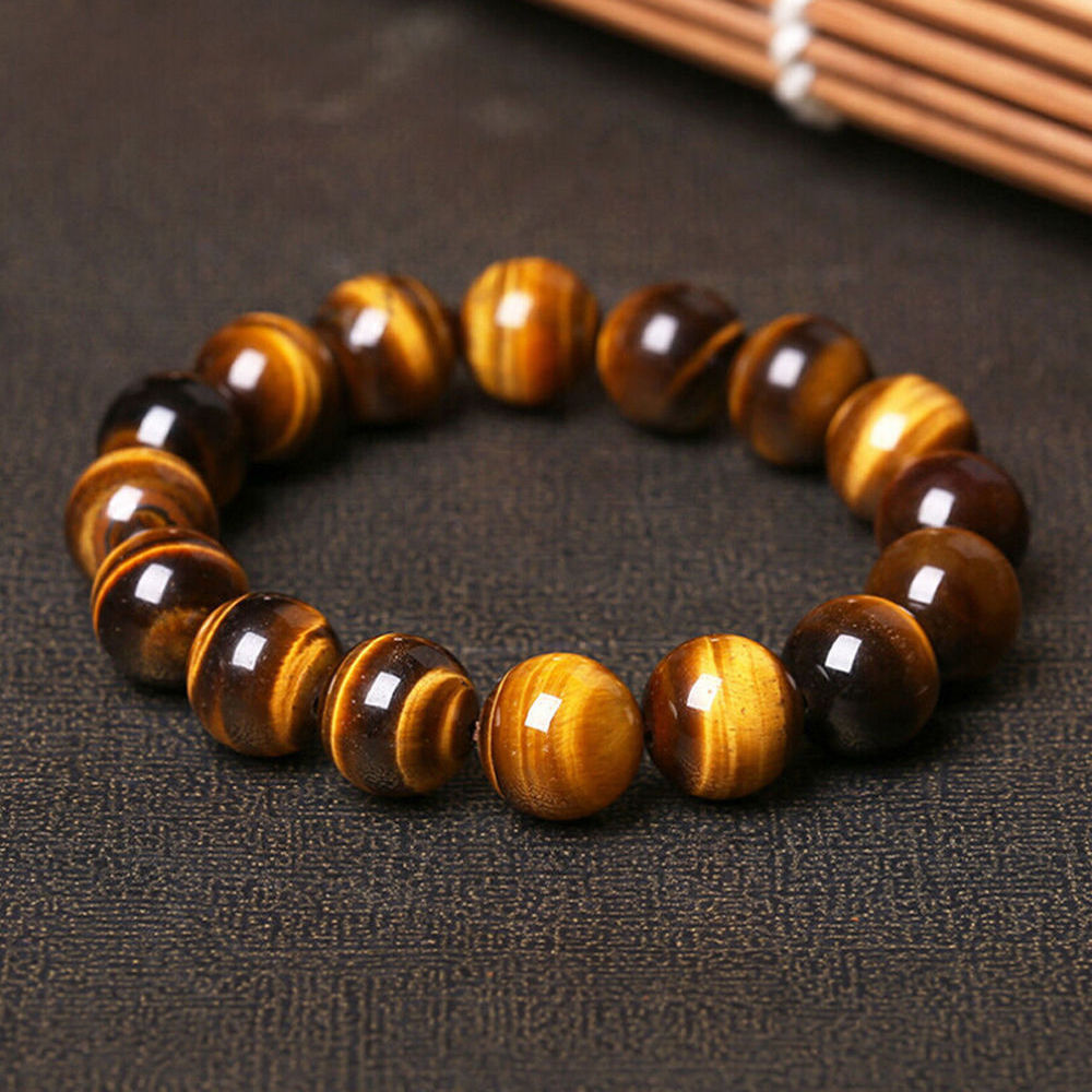 Natural 6/8/10/12mm Yellow Tiger’s Eye Round Gemstone Beads Bracelet 7.5” AAA++