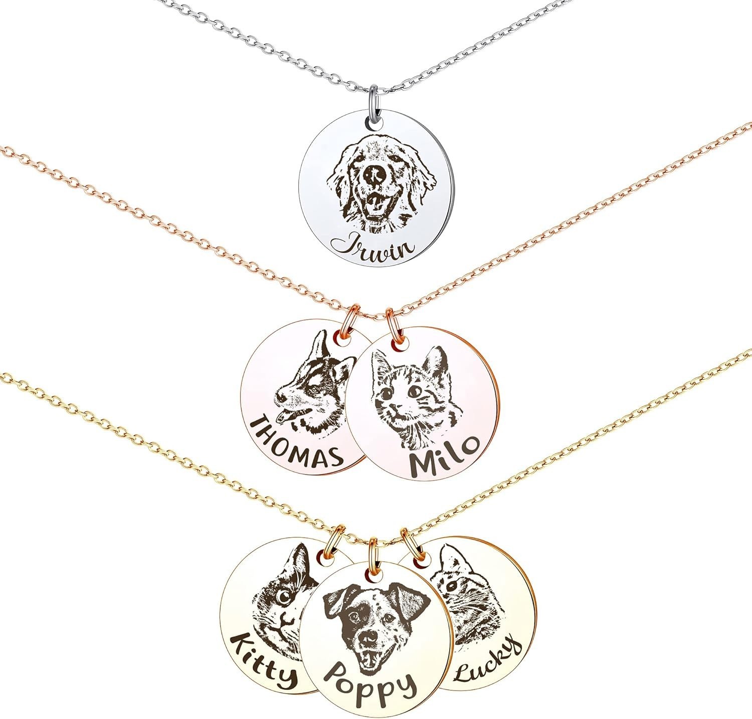 Personalized Pet Portrait Necklace Custom Family Portrait Engraving Photo Gift