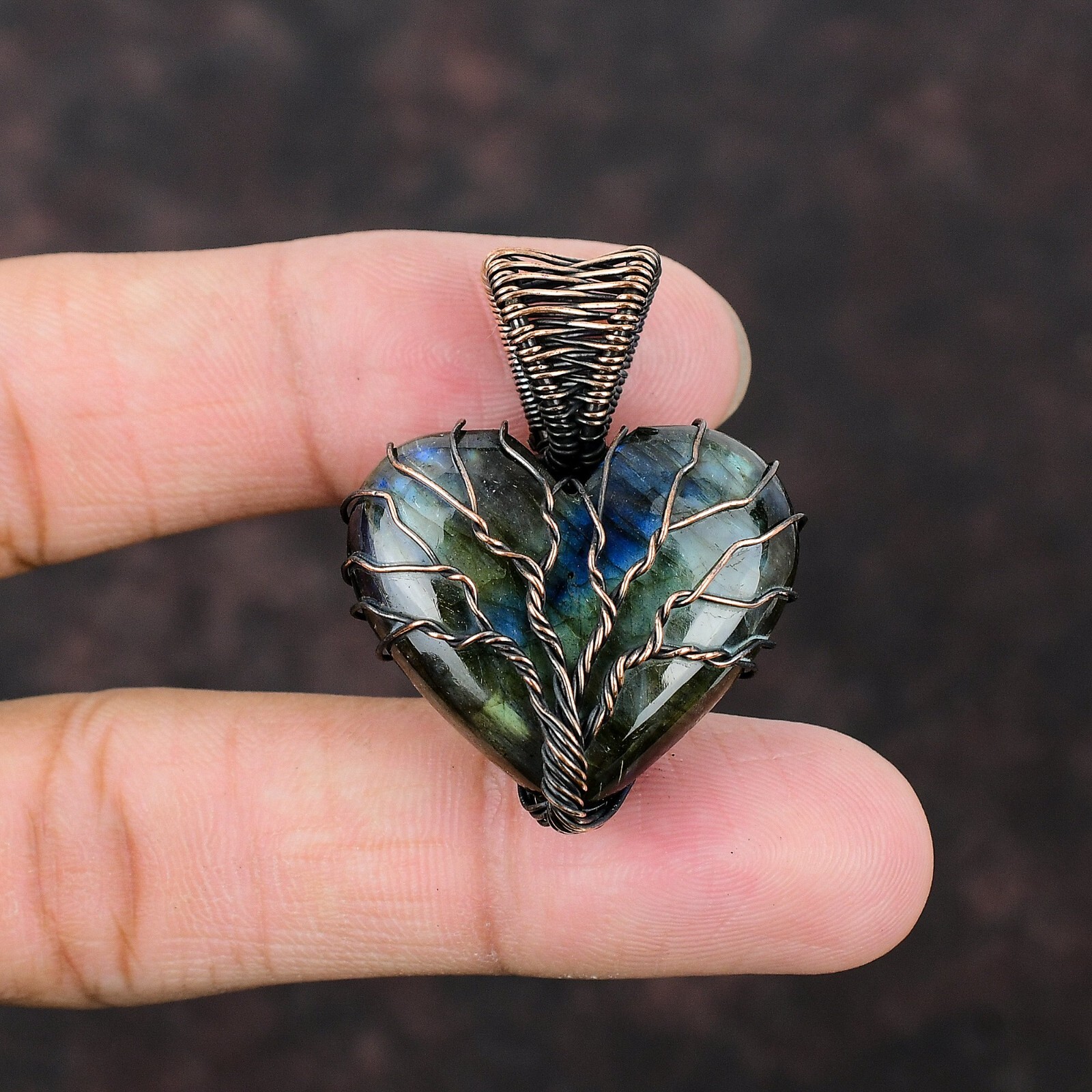 Labradorite Jewelry Copper Love Gift Wire Wrapped Tree Of Life Pendant 1.61″
