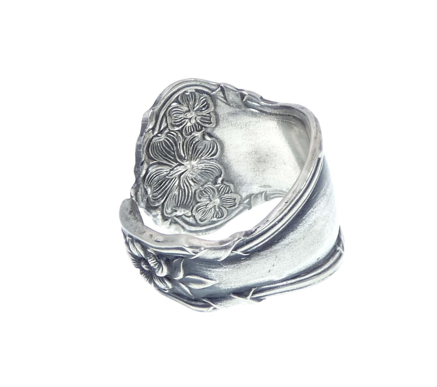 Boho Spoon Ring Multi Flower Design Silver Plated Handmade