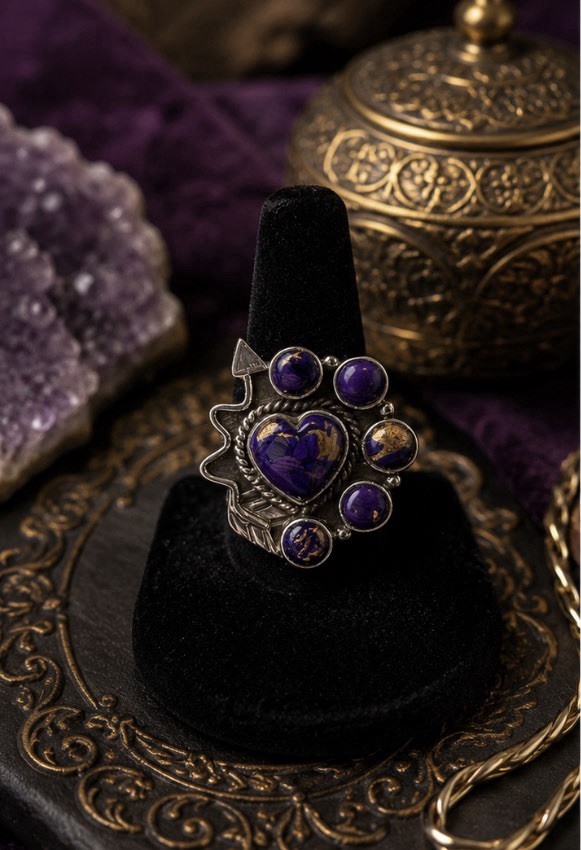 Beautiful Purple Spiny Stones Ring In Sterling Silver Size 7-9