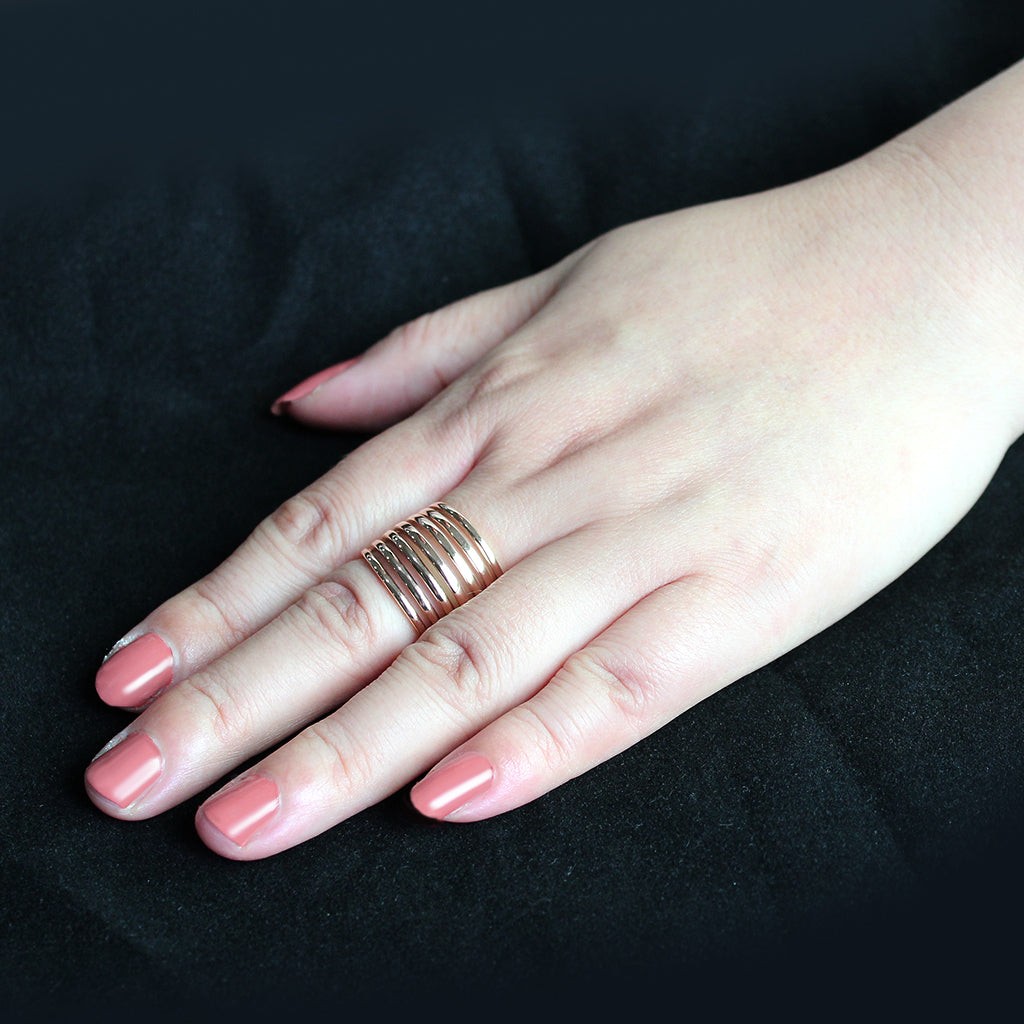 Women’s Ring, Rose Gold Plated, Stainless Steel, Statement, Wide Band, Multi Row