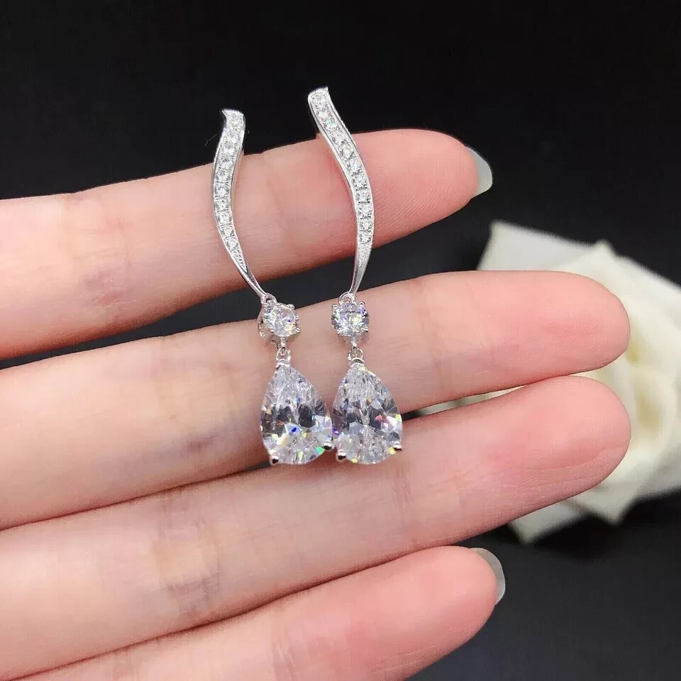 2Ct Pear Simulated Diamond Gorgeous Drop Dangle Earring In 14K White Gold Plated