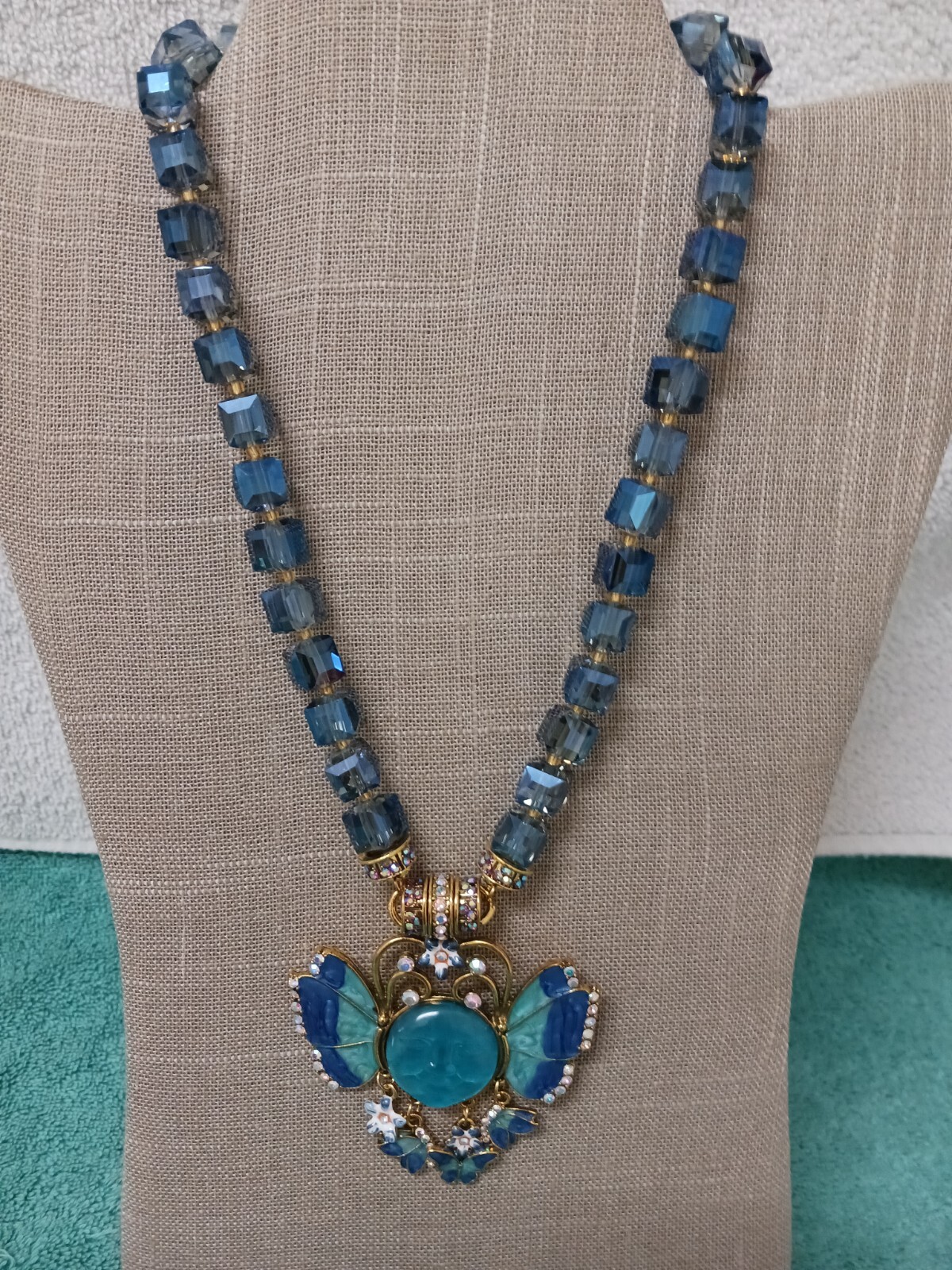 Magnetic Blue Teal Moon Butterfly Magnetic Enhancer With Chunky beaded chain