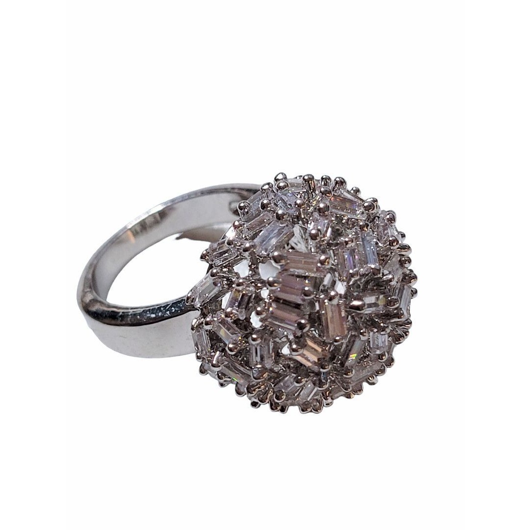 Silver Tone Cubic Zerconia Dome Bling Cocktail Ring Size 8