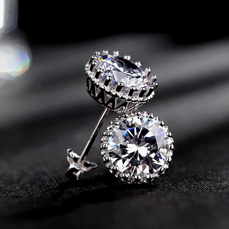 RHINESTONE CZ STUD Earrings .925 Sterling Silver Christmas Gift 8mm or 2 ct. Box
