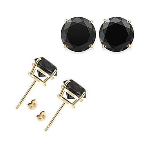 Awesome New Silver Yellow Gold Plated 3 Carat 7MM Black Round CZ Stud Earrings