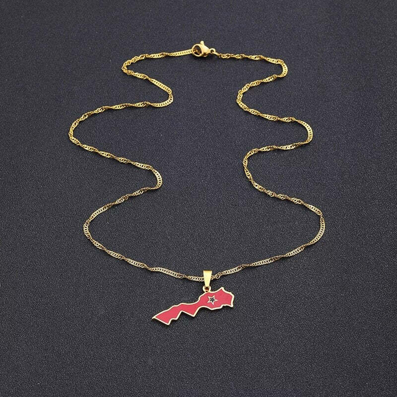 Morocco Map Flag Necklace Chain Pendant