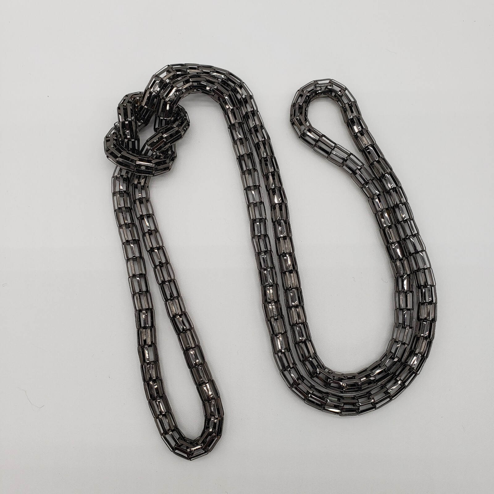 3D Gunmetal Gray Mesh Chain Knotted Long Statement Necklace Y-Drop Rope 43″